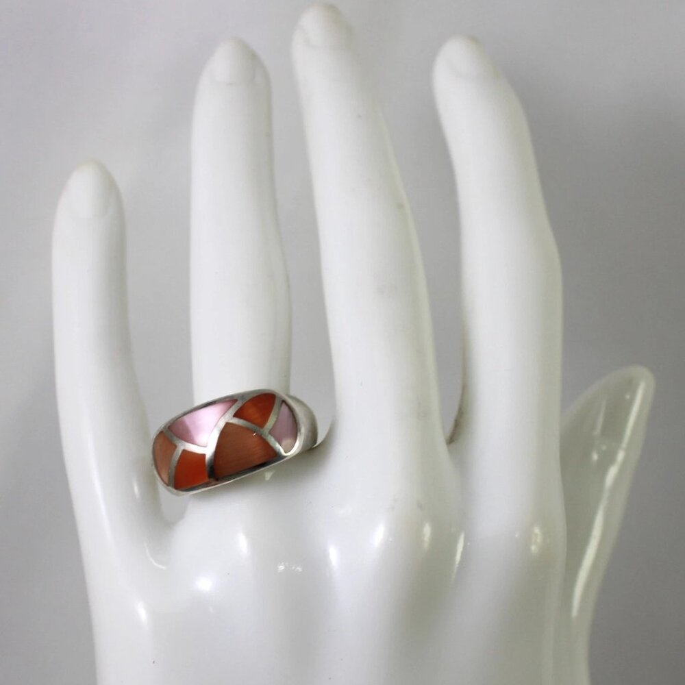 Whitney Kelly "WK" Sterling Silver & Dyed Mother of Pearl Inlay Ring Size 6.75